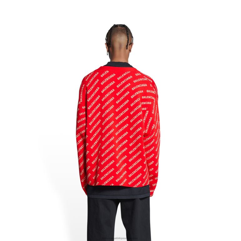 kırmızı DBJ0F953 erkek mini boydan boya logolu hırka Balenciaga