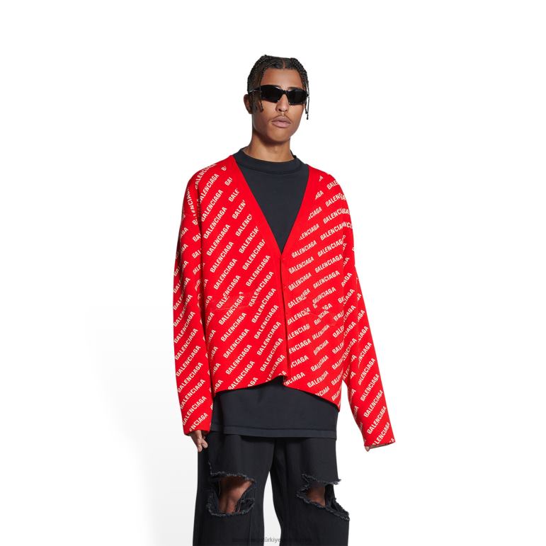 kırmızı DBJ0F953 erkek mini boydan boya logolu hırka Balenciaga