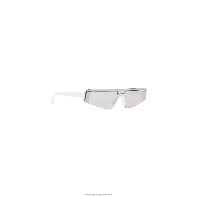 Beyaz gümüş DBJ0F755 kadın kayak dikdörtgen güneş gözlüğü Balenciaga