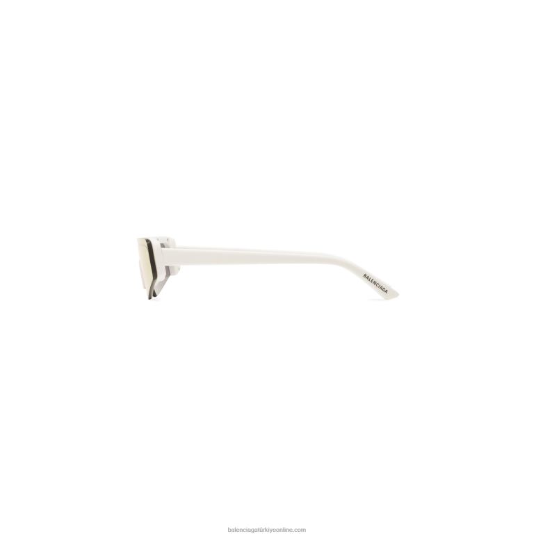 Beyaz gümüş DBJ0F755 kadın kayak dikdörtgen güneş gözlüğü Balenciaga