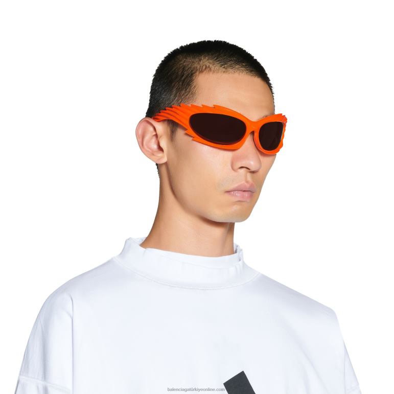 flu portakal DBJ0F690 kadın başak dikdörtgen güneş gözlüğü Balenciaga