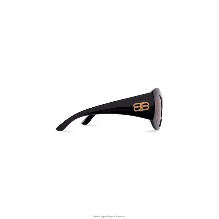 siyah DBJ0F693 kadın kum saati yuvarlak güneş gözlüğü Balenciaga