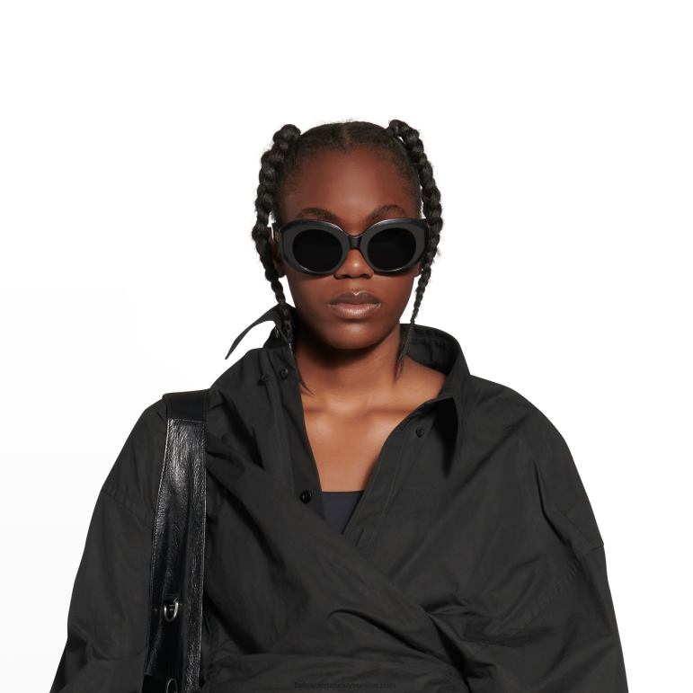 siyah DBJ0F763 kadın rive Gauche yuvarlak güneş gözlüğü Balenciaga