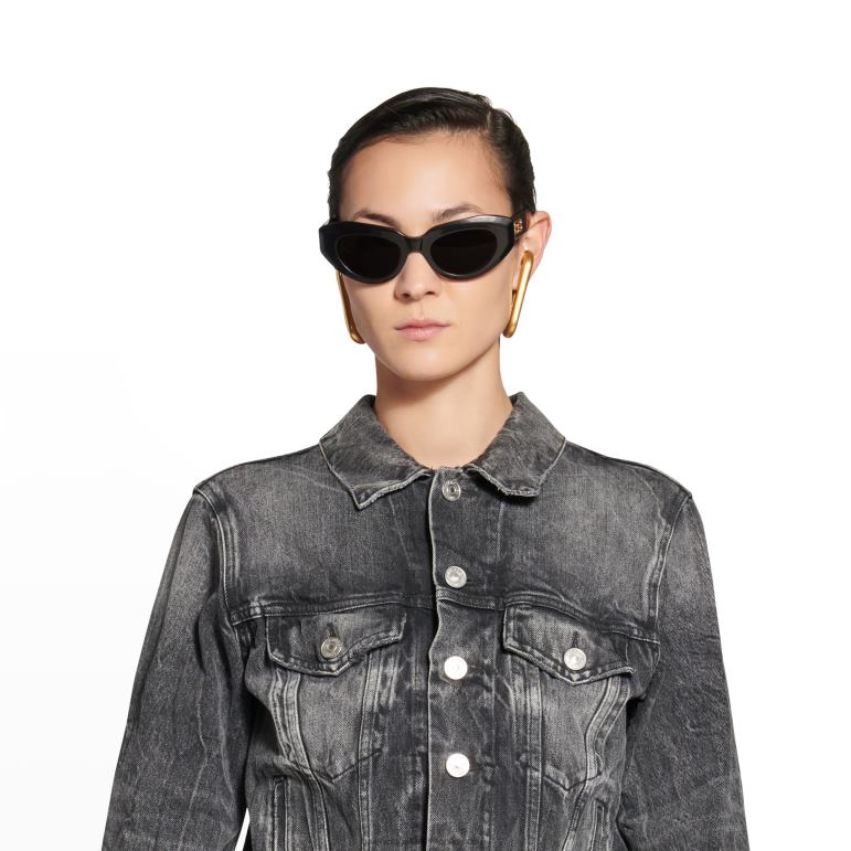 siyah DBJ0F766 kadın rive gauche kedi güneş gözlüğü Balenciaga