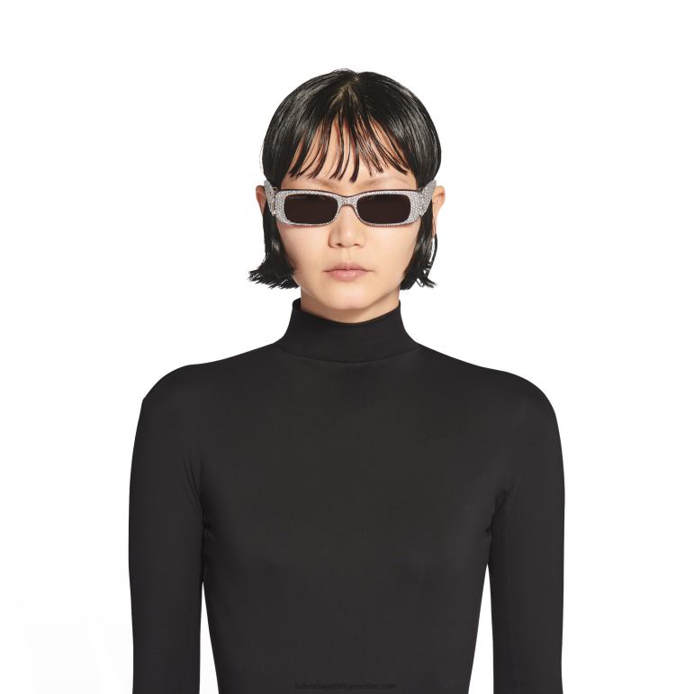 siyah DBJ0F798 kadın hanedanı dikdörtgen güneş gözlüğü Balenciaga