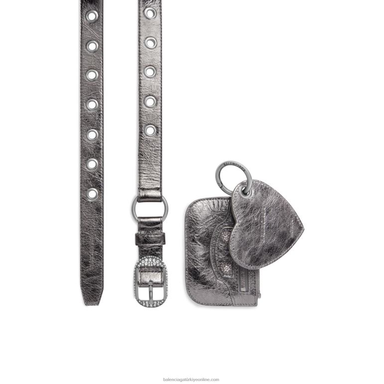 gümüş DBJ0F807 rhinestones ile metalize kadın le cagole tılsımlı kemer Balenciaga