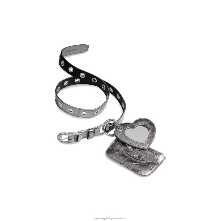 gümüş DBJ0F807 rhinestones ile metalize kadın le cagole tılsımlı kemer Balenciaga