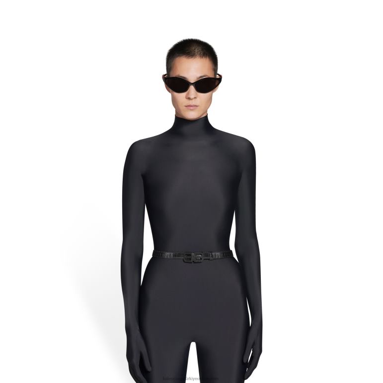 siyah DBJ0F734 kadın bb kum saati rhinestones ile kabartmalı ince kemer timsah Balenciaga