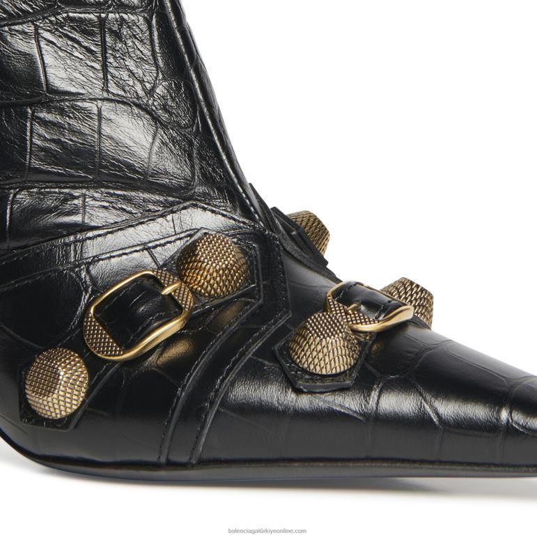siyah DBJ0F216 kadın cagole 90mm timsah kabartmalı bootie Balenciaga