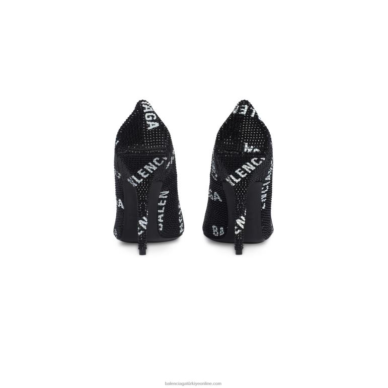 siyah DBJ0F148 kadın kare bıçak 110mm pompa, allover logosu yapay elmaslarla Balenciaga