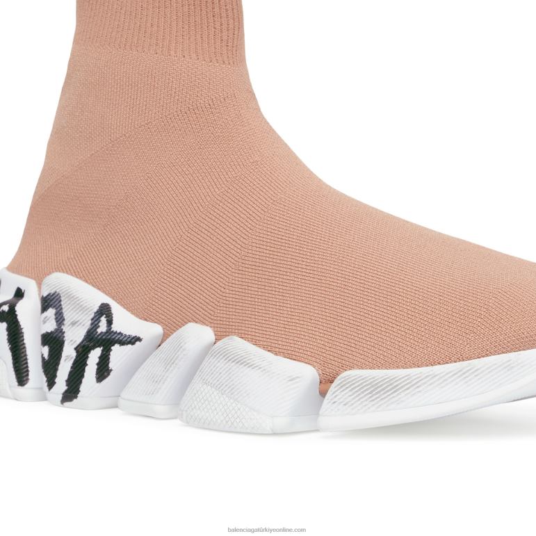 Koyu bej DBJ0F120 kadın speed 2.0 graffiti geri dönüşümlü örgü spor ayakkabı Balenciaga