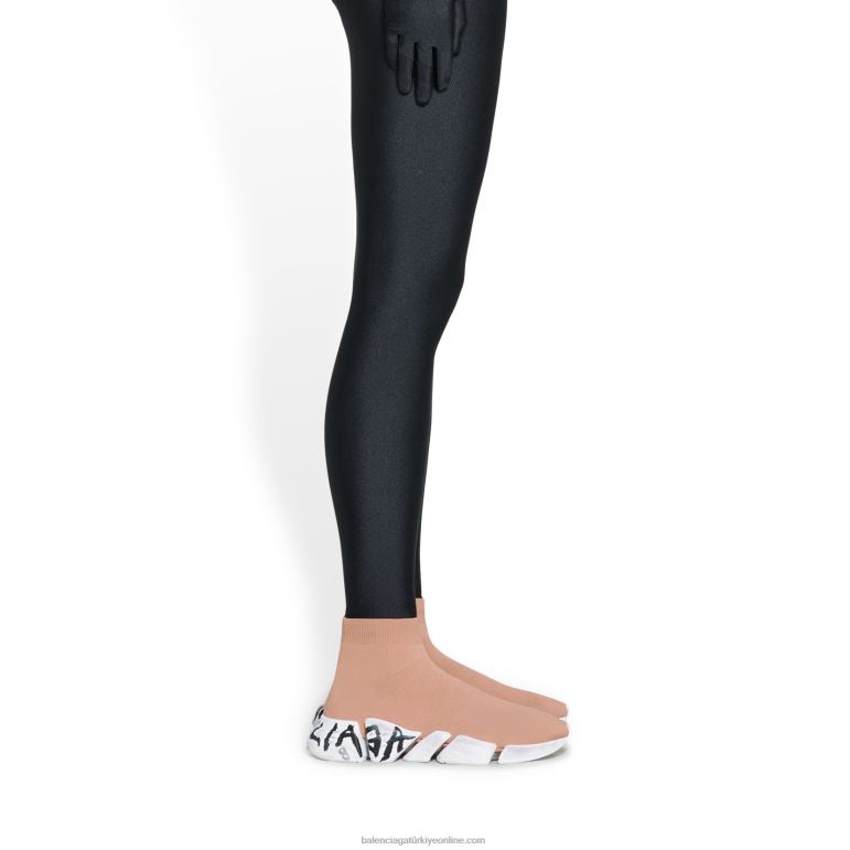 Koyu bej DBJ0F120 kadın speed 2.0 graffiti geri dönüşümlü örgü spor ayakkabı Balenciaga