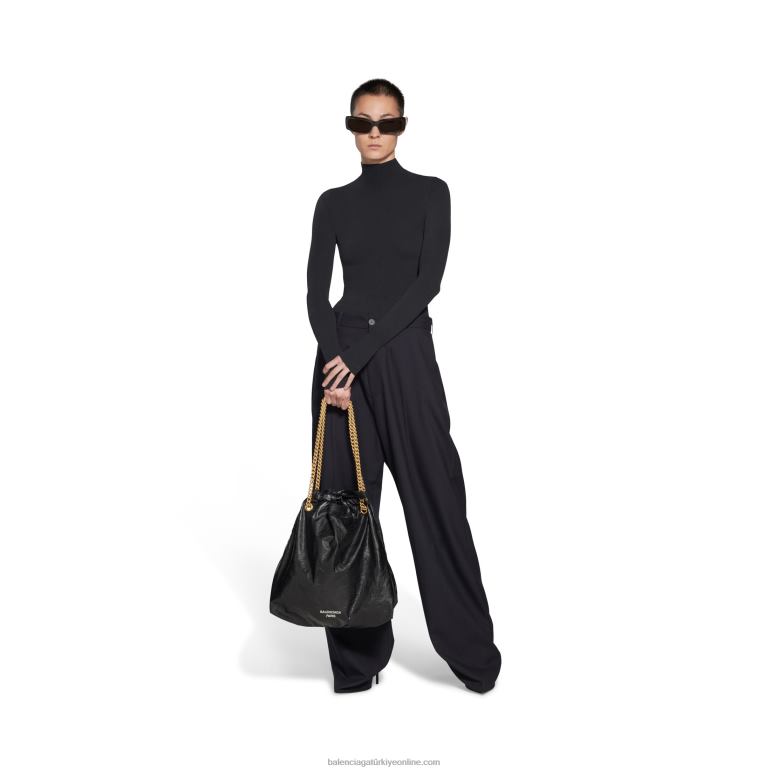 siyah DBJ0F428 kadınlar orta tote çanta ezmek Balenciaga