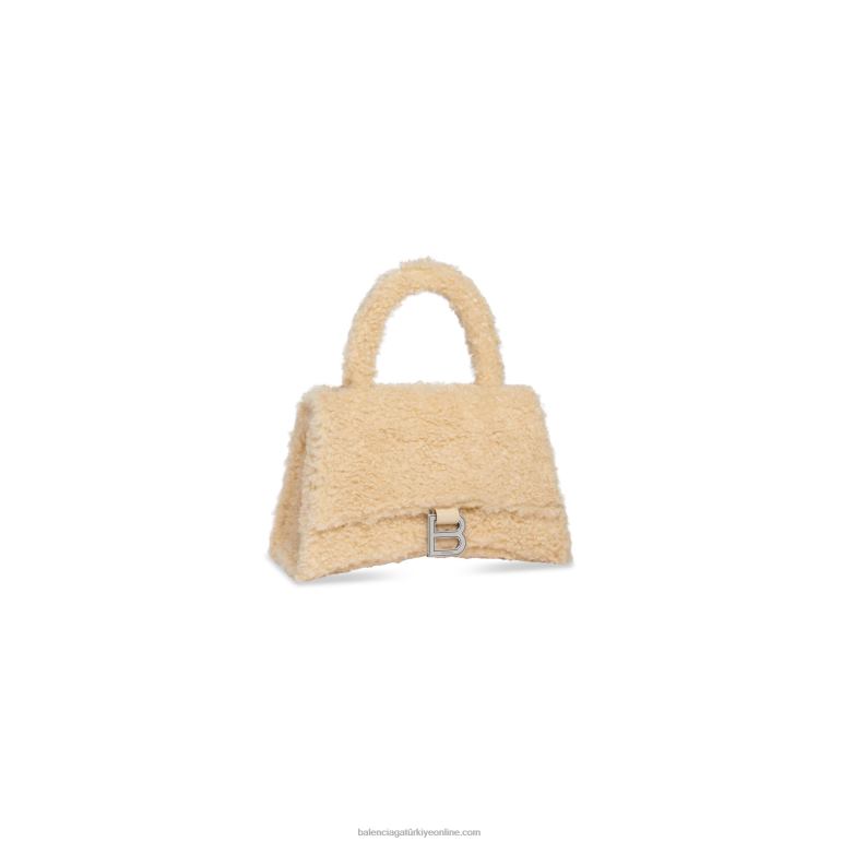 bej DBJ0F468 kadın kürklü kum saati askılı küçük çanta Balenciaga