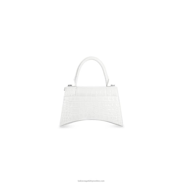 beyaz DBJ0F351 kadın kum saati küçük çanta timsah kabartmalı Balenciaga