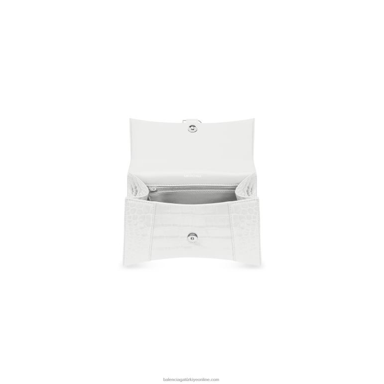 beyaz DBJ0F351 kadın kum saati küçük çanta timsah kabartmalı Balenciaga