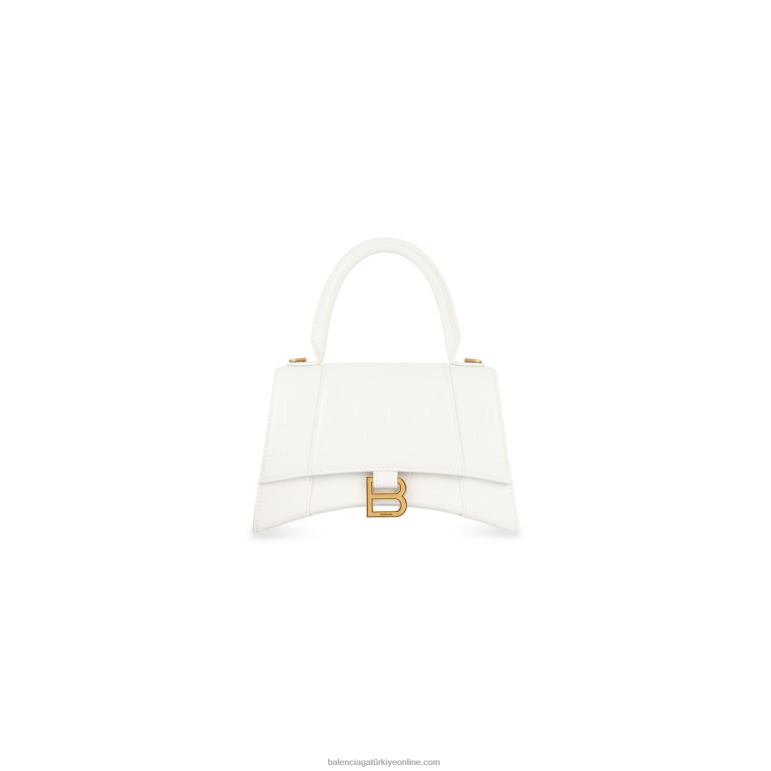 beyaz DBJ0F356 kadın kum saati küçük çanta timsah kabartmalı Balenciaga