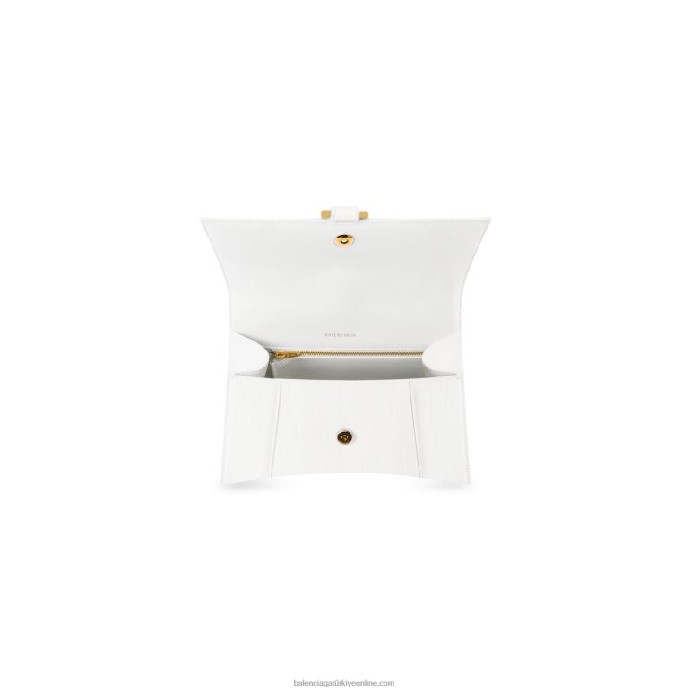 beyaz DBJ0F356 kadın kum saati küçük çanta timsah kabartmalı Balenciaga