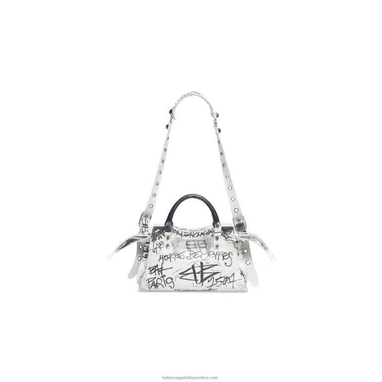 beyaz DBJ0F496 kadın neo cagole xs el çantası grafiti Balenciaga