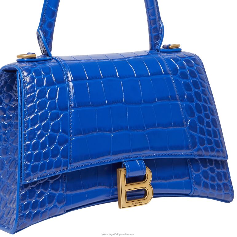 elektrik mavisi DBJ0F357 kadın kum saati küçük çanta timsah kabartmalı Balenciaga