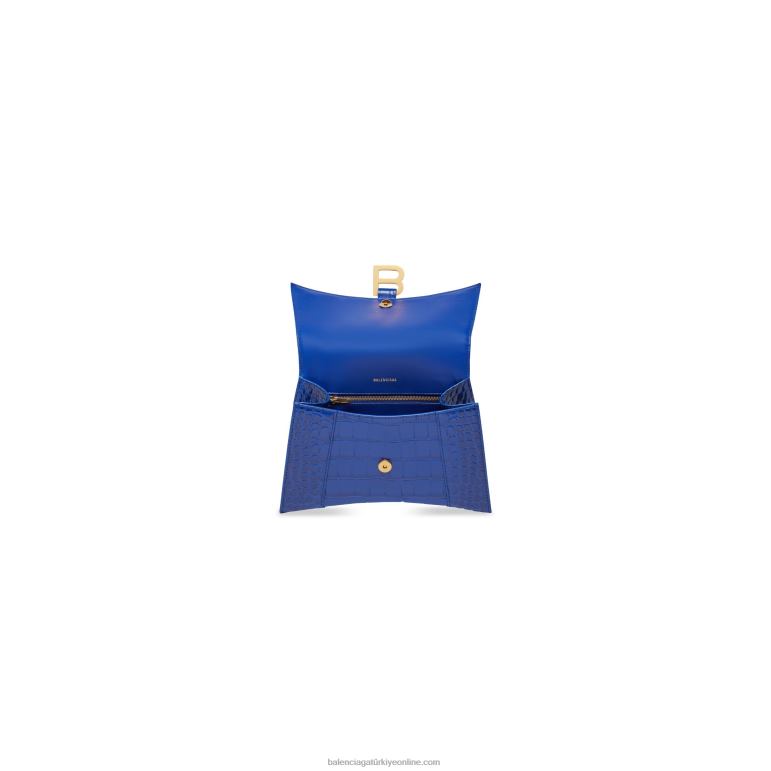 elektrik mavisi DBJ0F357 kadın kum saati küçük çanta timsah kabartmalı Balenciaga