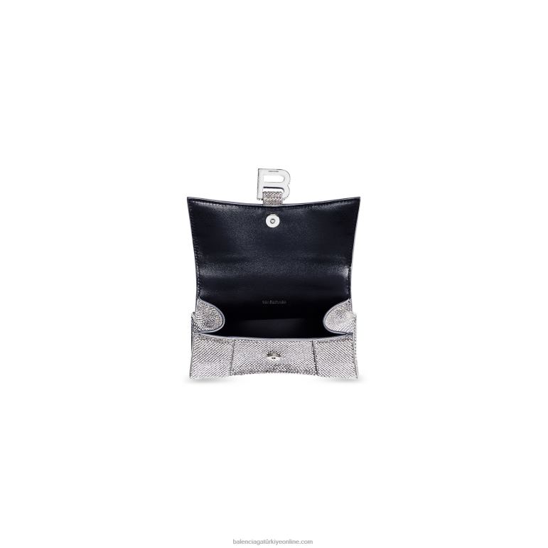 gri DBJ0F276 rhinestones ile kadın kum saati xs çanta Balenciaga