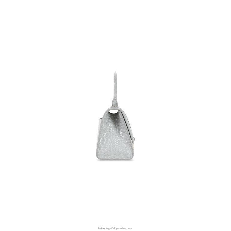 gri DBJ0F352 kadın kum saati küçük çanta timsah kabartmalı Balenciaga