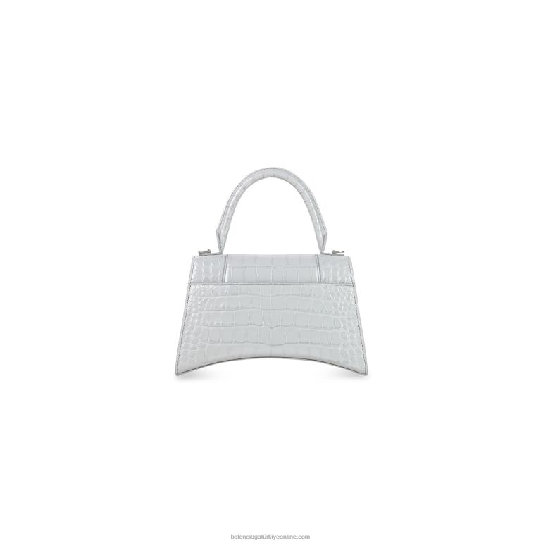 gri DBJ0F352 kadın kum saati küçük çanta timsah kabartmalı Balenciaga