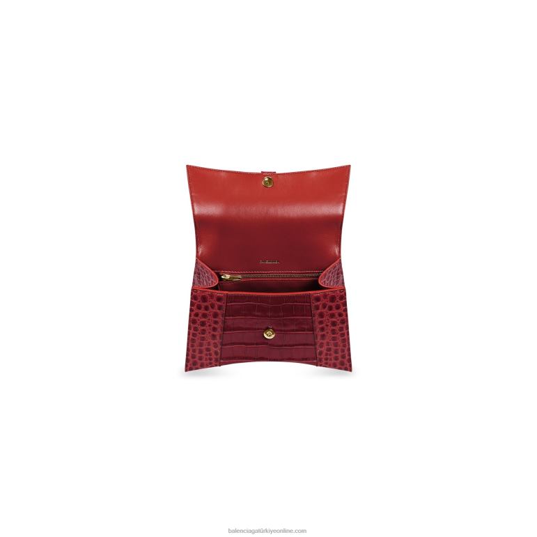 koyu Kırmızı DBJ0F359 kadın kum saati küçük çanta timsah kabartmalı Balenciaga