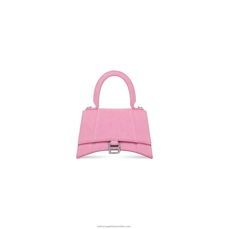pembe DBJ0F478 kadın kum saati denim küçük el çantası Balenciaga