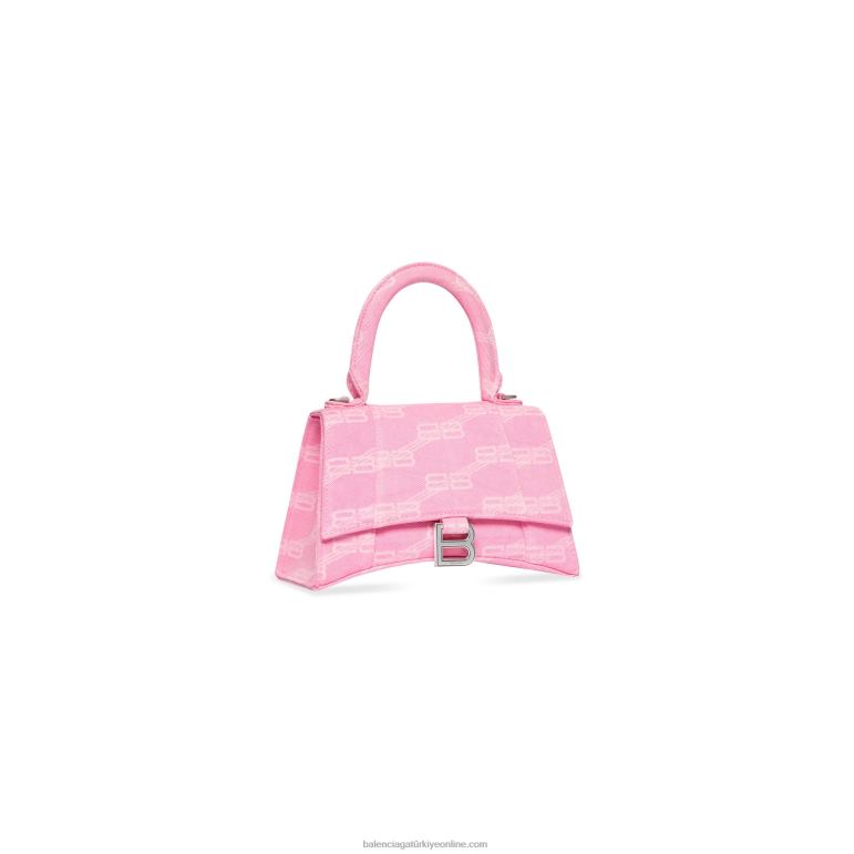 pembe DBJ0F536 kadın kum saati küçük çanta bb monogram denim Balenciaga