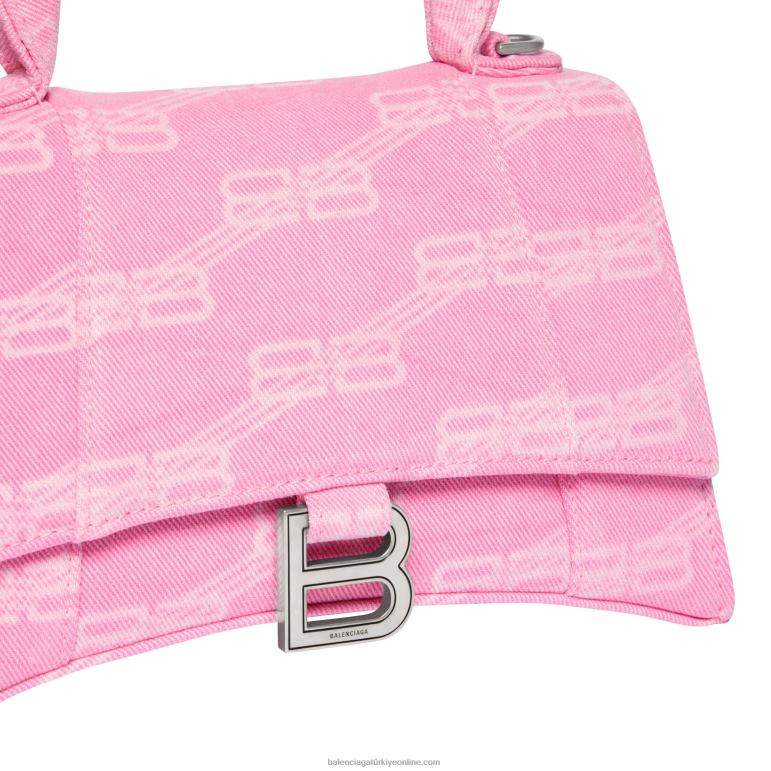 pembe DBJ0F536 kadın kum saati küçük çanta bb monogram denim Balenciaga