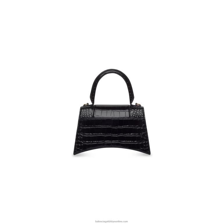 siyah DBJ0F360 kadın kum saati küçük çanta timsah kabartmalı Balenciaga