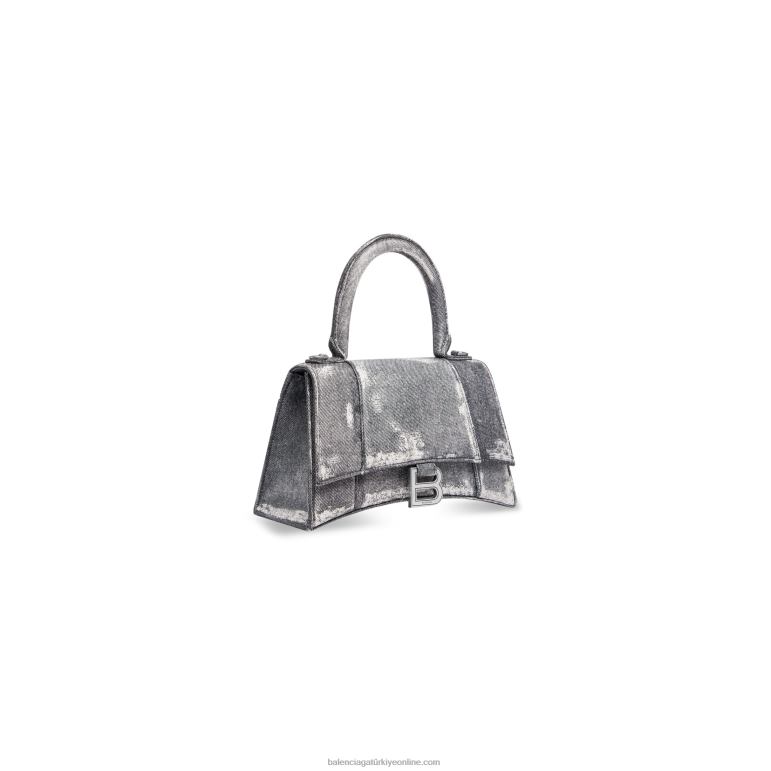 siyah DBJ0F439 kadın kum saati kot baskılı küçük el çantası Balenciaga