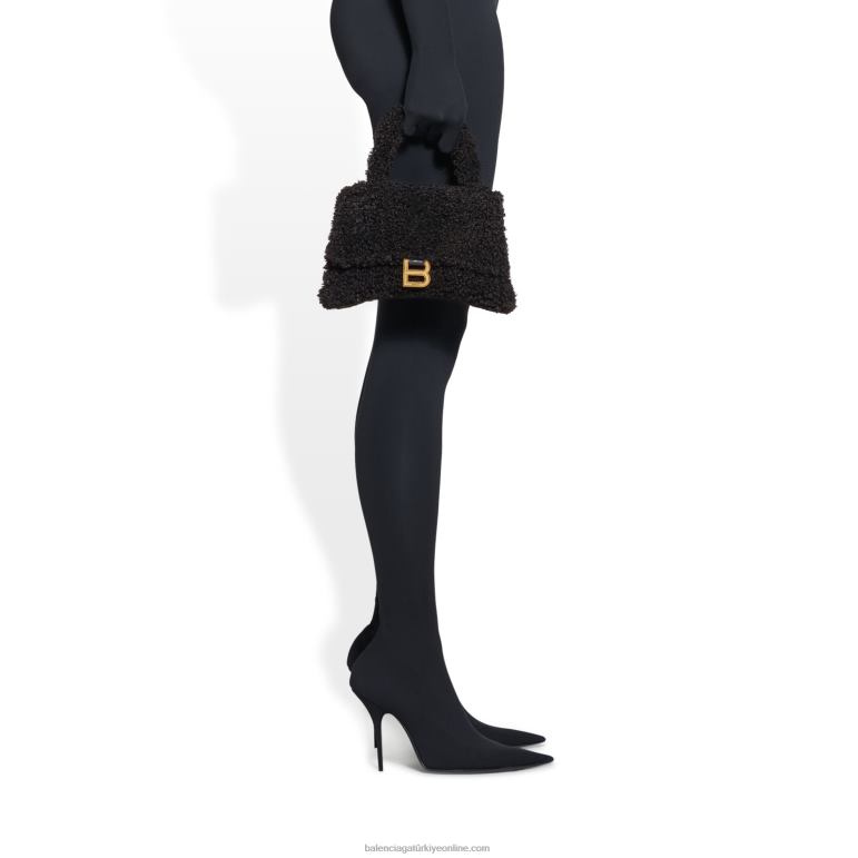 siyah DBJ0F469 kadın kürklü kum saati askılı küçük çanta Balenciaga