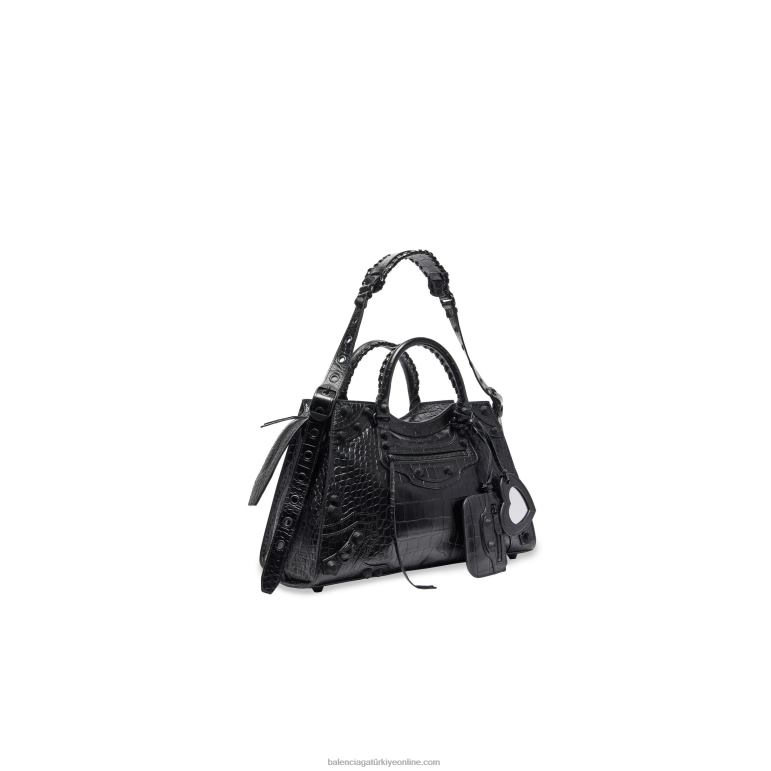 siyah DBJ0F544 kadın neo cagole city el çantası timsah kabartmalı Balenciaga