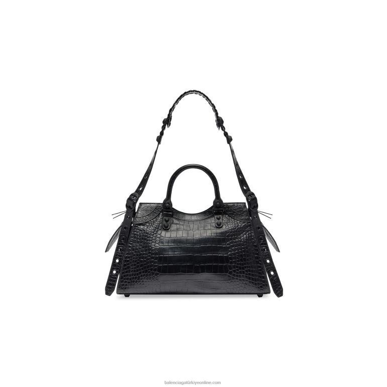 siyah DBJ0F544 kadın neo cagole city el çantası timsah kabartmalı Balenciaga