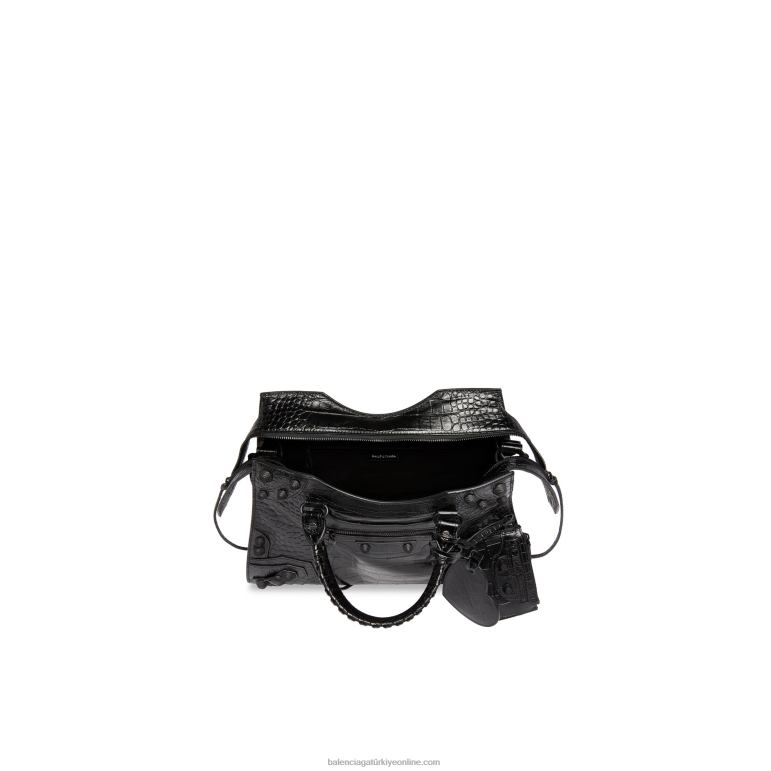 siyah DBJ0F544 kadın neo cagole city el çantası timsah kabartmalı Balenciaga