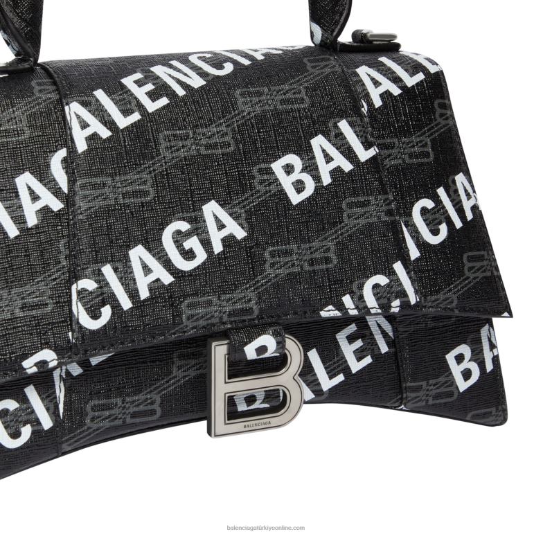 siyah DBJ0F546 kadın kum saati küçük el çantası bb monogram kaplı kanvas ve boydan boya logo Balenciaga