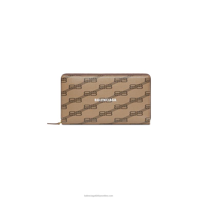 bej DBJ0F647 kadın imzası continental cüzdan bb tuğrası kaplı kanvas Balenciaga