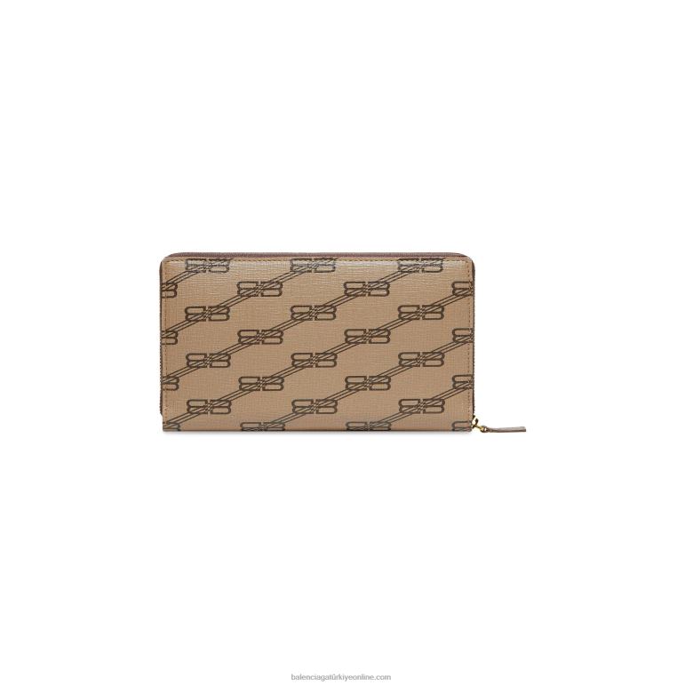 bej DBJ0F647 kadın imzası continental cüzdan bb tuğrası kaplı kanvas Balenciaga