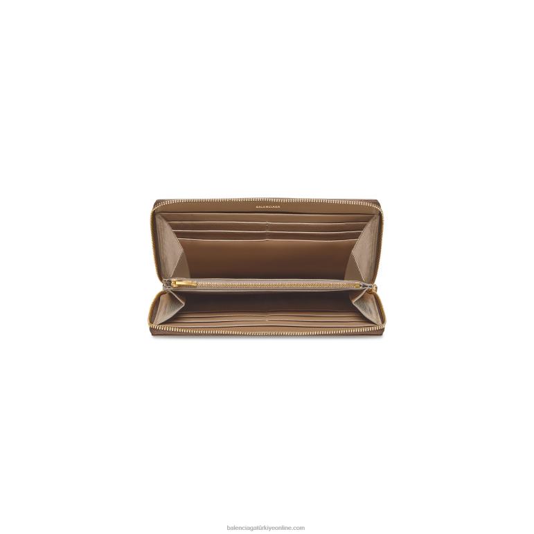 bej DBJ0F647 kadın imzası continental cüzdan bb tuğrası kaplı kanvas Balenciaga