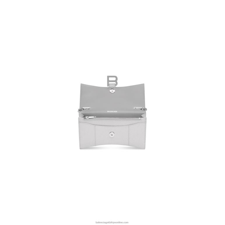 gümüş DBJ0F392 ışıltılı kumaştan zincirli kadın kum saati xs cüzdanı Balenciaga