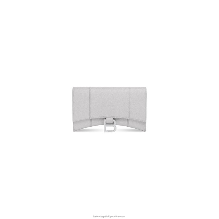 gümüş DBJ0F392 ışıltılı kumaştan zincirli kadın kum saati xs cüzdanı Balenciaga