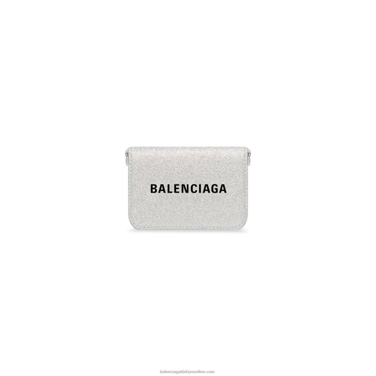 gümüş DBJ0F652 ışıltılı kumaştan zincirli kadın nakit mini cüzdan Balenciaga
