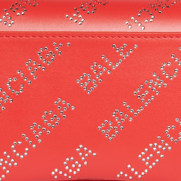 kırmızı DBJ0F363 rhinestones ile zincir üzerinde kadın kum saati cüzdan Balenciaga