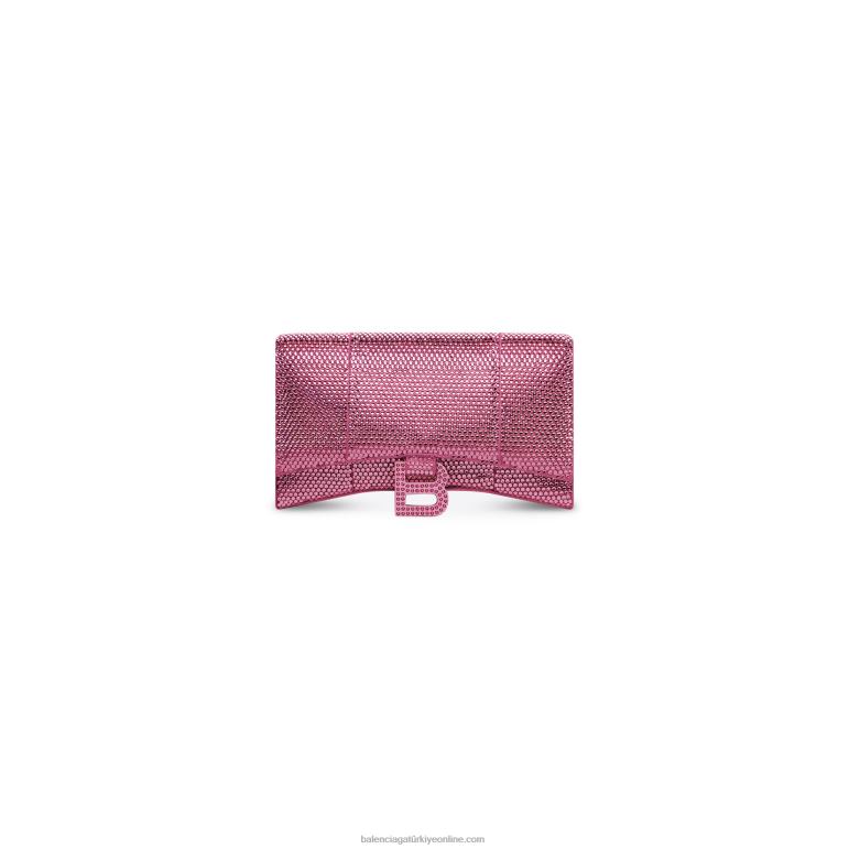 pembe DBJ0F309 rhinestones ile zincir üzerinde kadın kum saati cüzdan Balenciaga