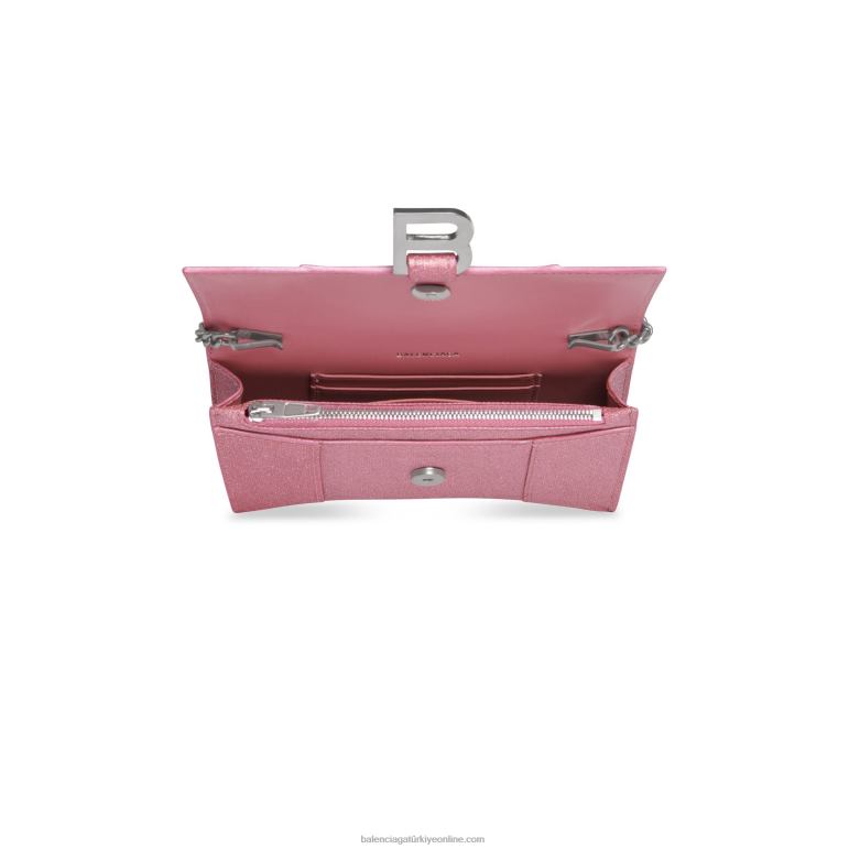 pembe DBJ0F391 ışıltılı kumaştan zincirli kadın kum saati xs cüzdanı Balenciaga