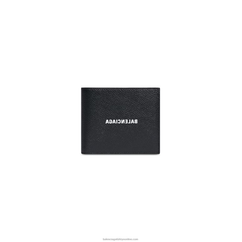 siyah DBJ0F598 kadın nakit kare katlanmış madeni para cüzdanı Balenciaga
