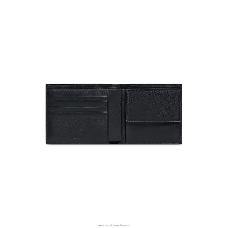 siyah DBJ0F598 kadın nakit kare katlanmış madeni para cüzdanı Balenciaga